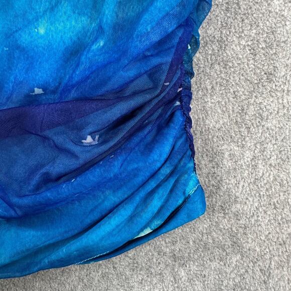 Superdown Lissie Ruched Cami Tank Top Size Small Blue Mesh Spaghetti Strap Fairy - Picture 2 of 10